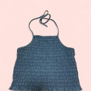 American Eagle Blue Halter Top with Ruffles on the bottom size small
